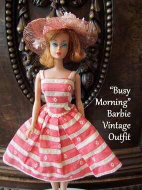 BARBIE 1963 "BUSY MORNING" DRESS OUTFIT #956 + HAT & SHOES; MADE for 1 YEAR ONLY